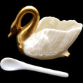 Vintage Lenox Belleek Lusterware Gold Swan Open Salt Cellar Dish with Spoon
