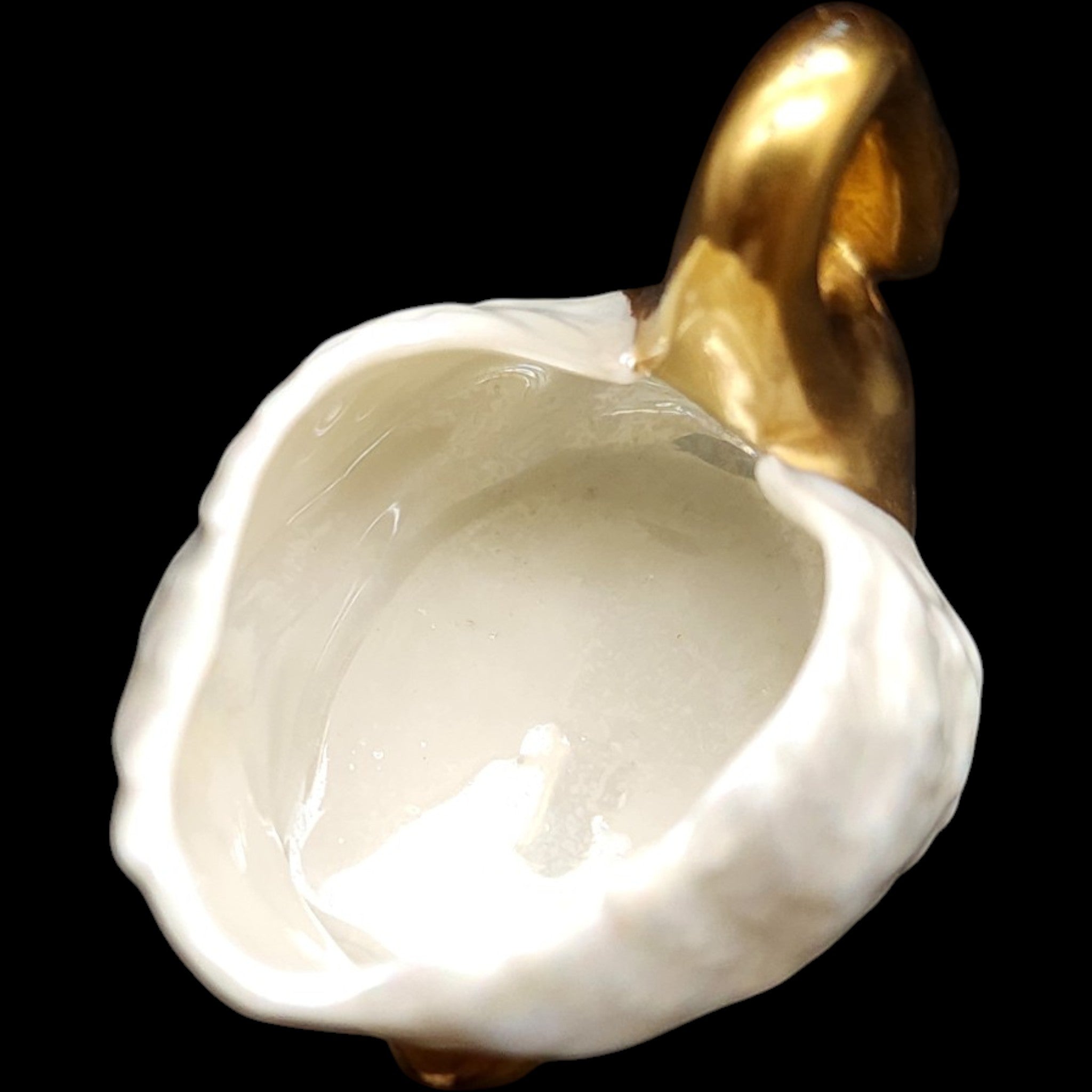 Vintage Lenox Belleek Lusterware Gold Swan Open Salt Cellar Dish with Spoon