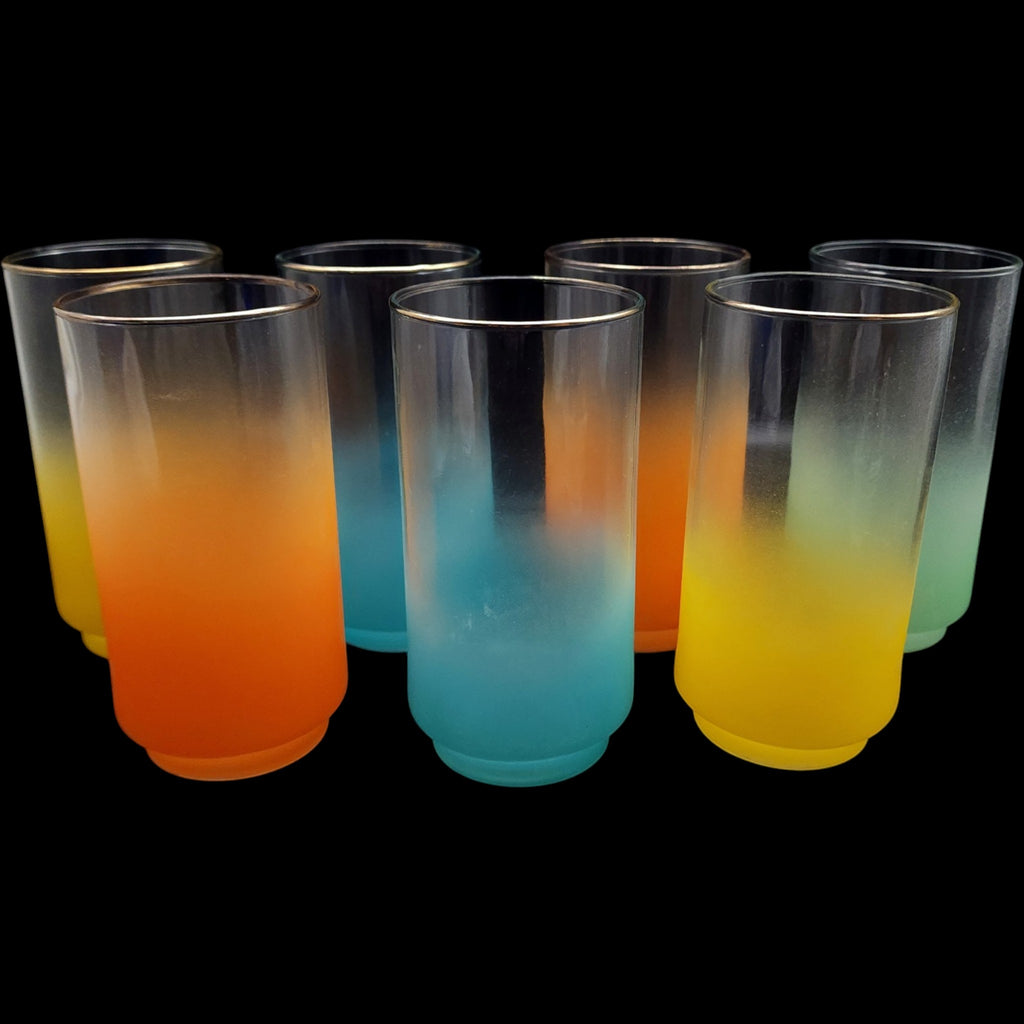Vintage Libbey Blendo Frosted Tumblers with Gold Rims Set of 7