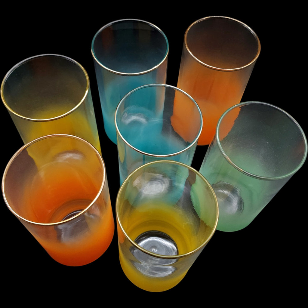 Vintage Libbey Blendo Frosted Tumblers with Gold Rims Set of 7