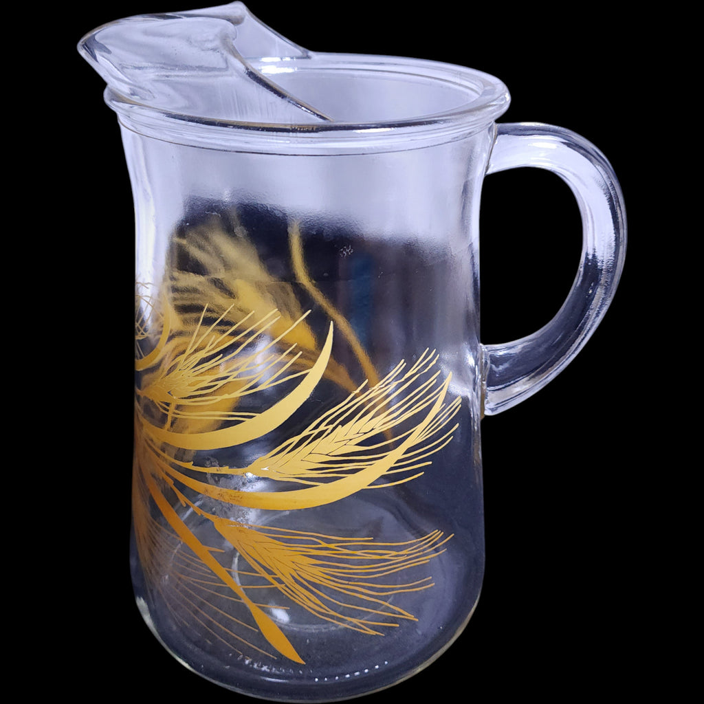 Vintage Libbey Glass 80 oz Golden Wheat Beverage Pitcher with Ice Lip