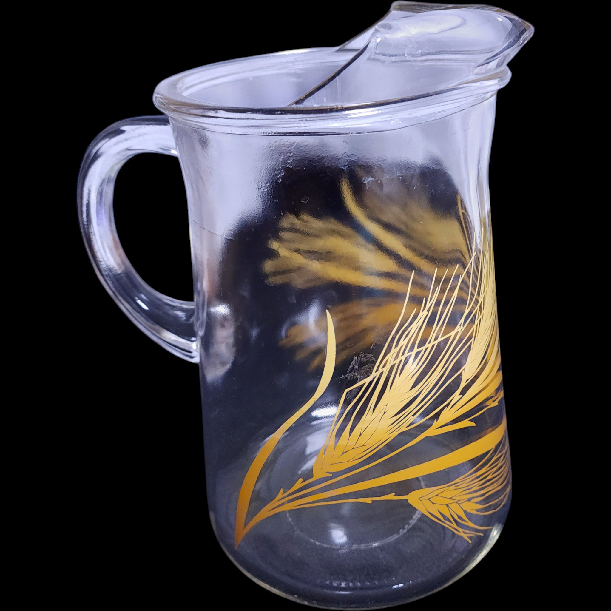 Vintage Libbey Glass 80 oz Golden Wheat Beverage Pitcher with Ice Lip