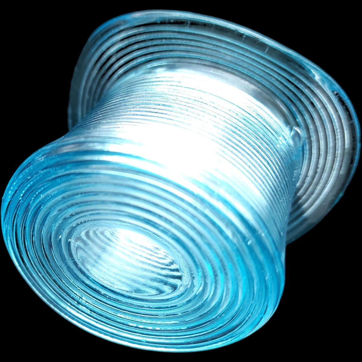 3" Vintage Light Blue Ribbed Glass Top Hat Vase