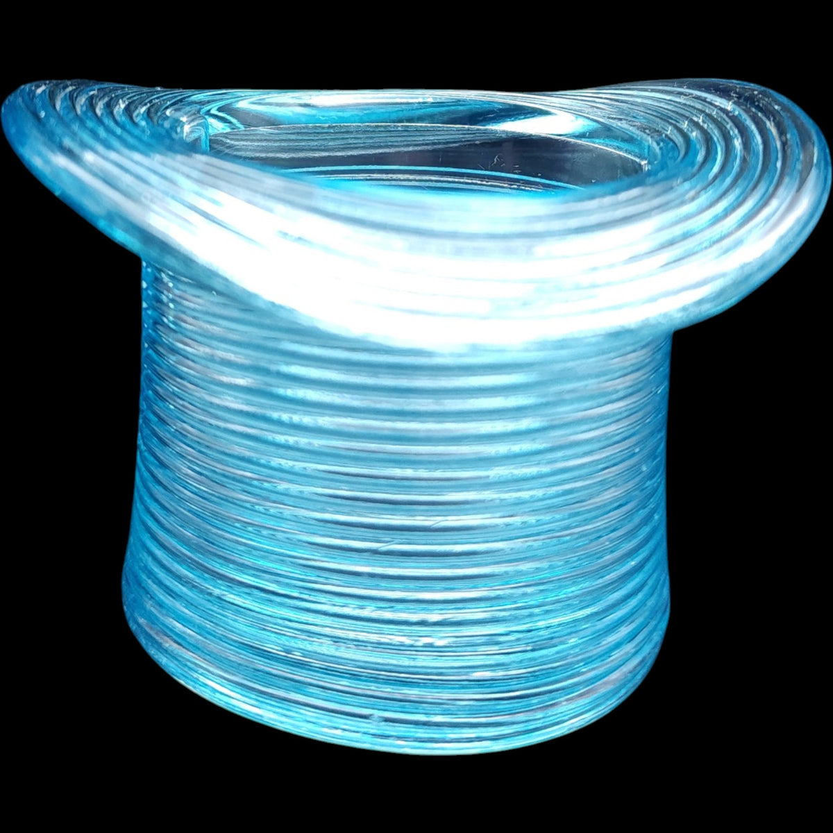 3" Vintage Light Blue Ribbed Glass Top Hat Vase