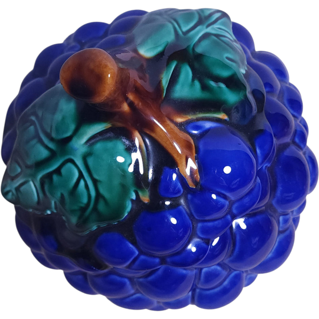 Vintage Majolica Style Cobalt Blue Grape Lidded Ceramic Jar
