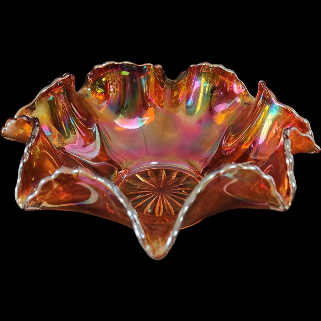 Vintage Marigold Carnival Glass Ruffled Bowl