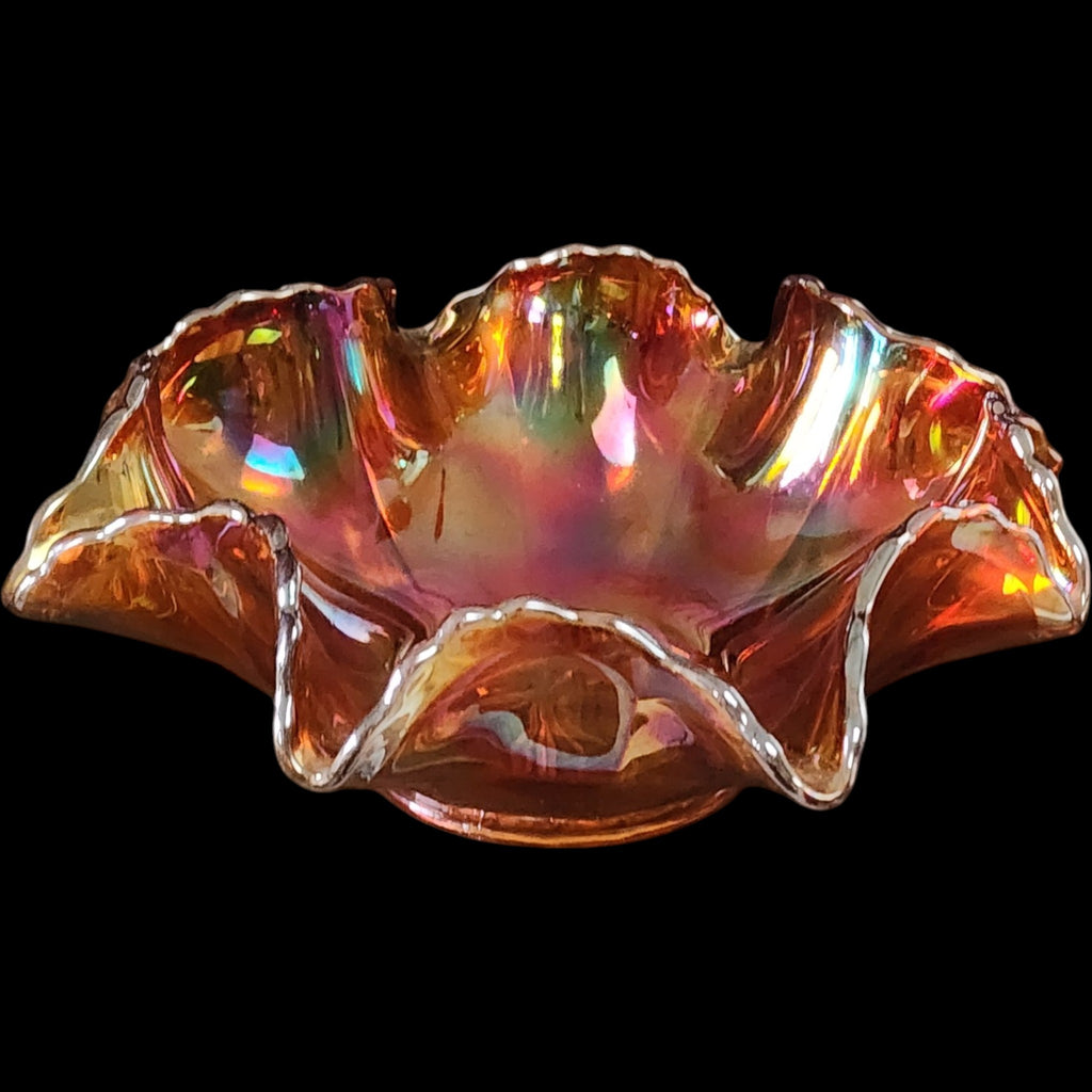 Vintage Marigold Carnival Glass Ruffled Bowl