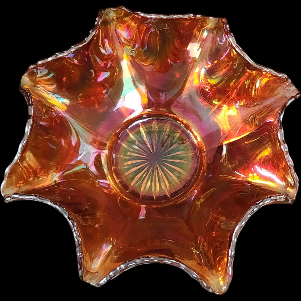 Vintage Marigold Carnival Glass Ruffled Bowl