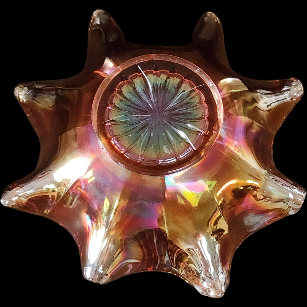 Vintage Marigold Carnival Glass Ruffled Bowl