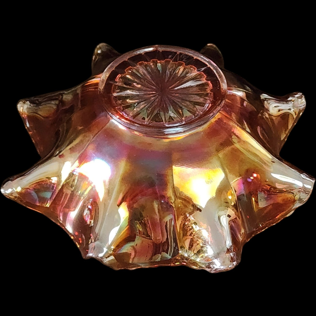 Vintage Marigold Carnival Glass Ruffled Bowl