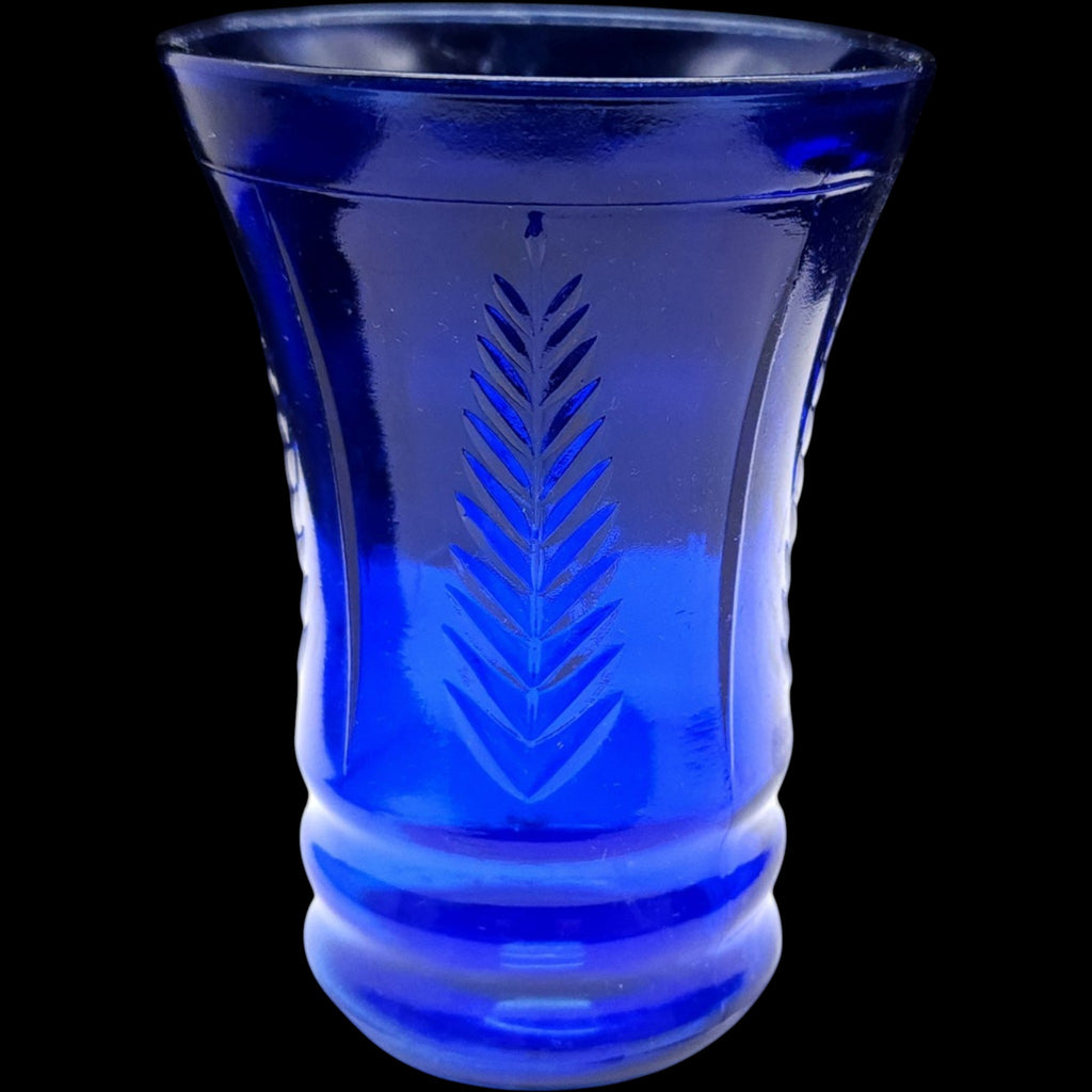 Vintage Maryland Glass 8 oz Cobalt Blue Feather Tumbler