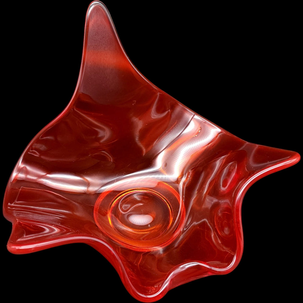 Vintage Mid-Century Amberina Red Freeform Art Glass Dish