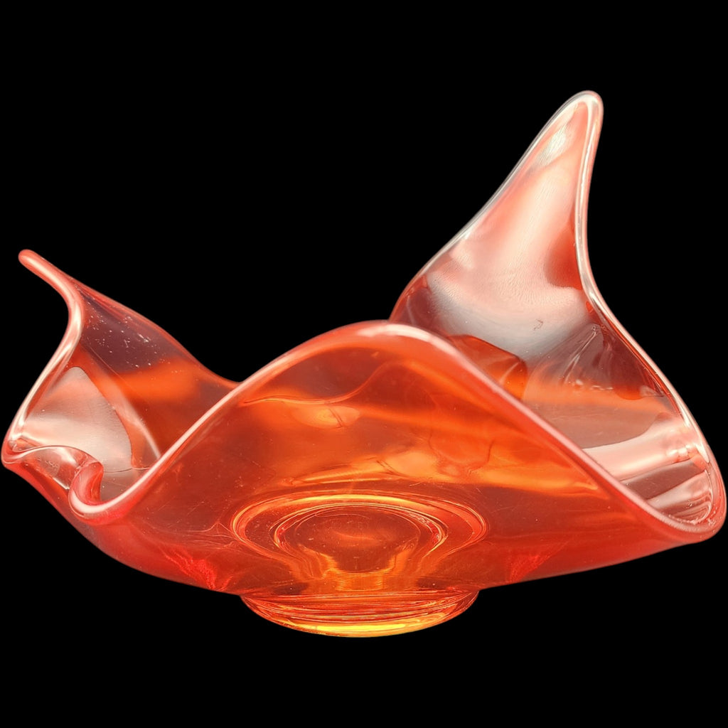 Vintage Mid-Century Amberina Red Freeform Art Glass Dish