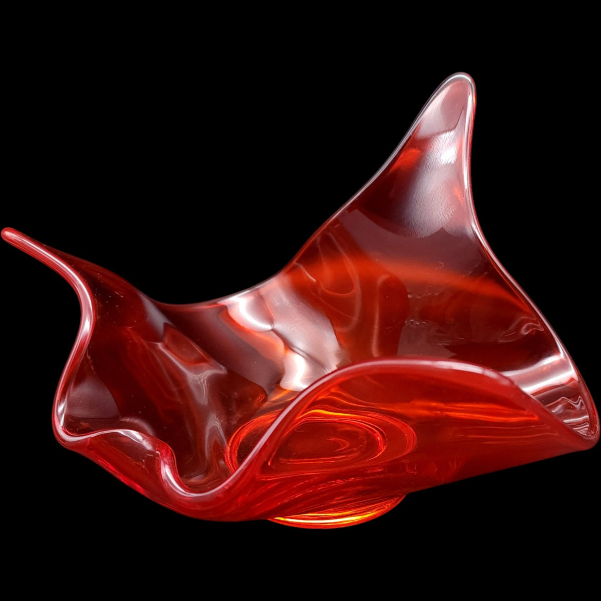 Vintage Mid-Century Amberina Red Freeform Art Glass Dish