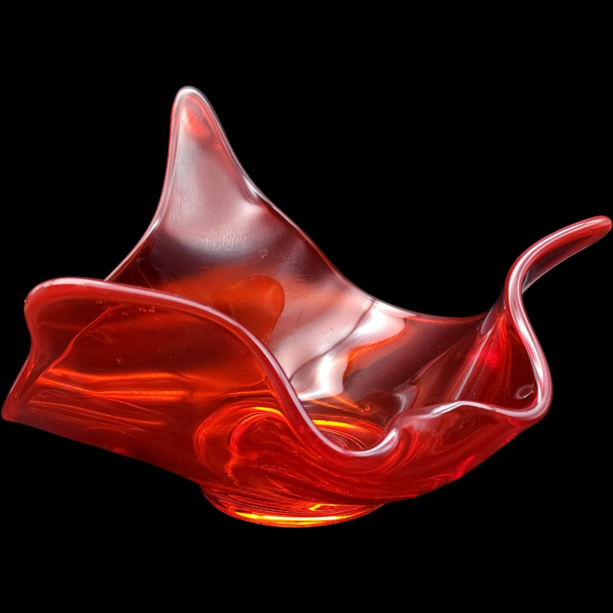 Vintage Mid-Century Amberina Red Freeform Art Glass Dish