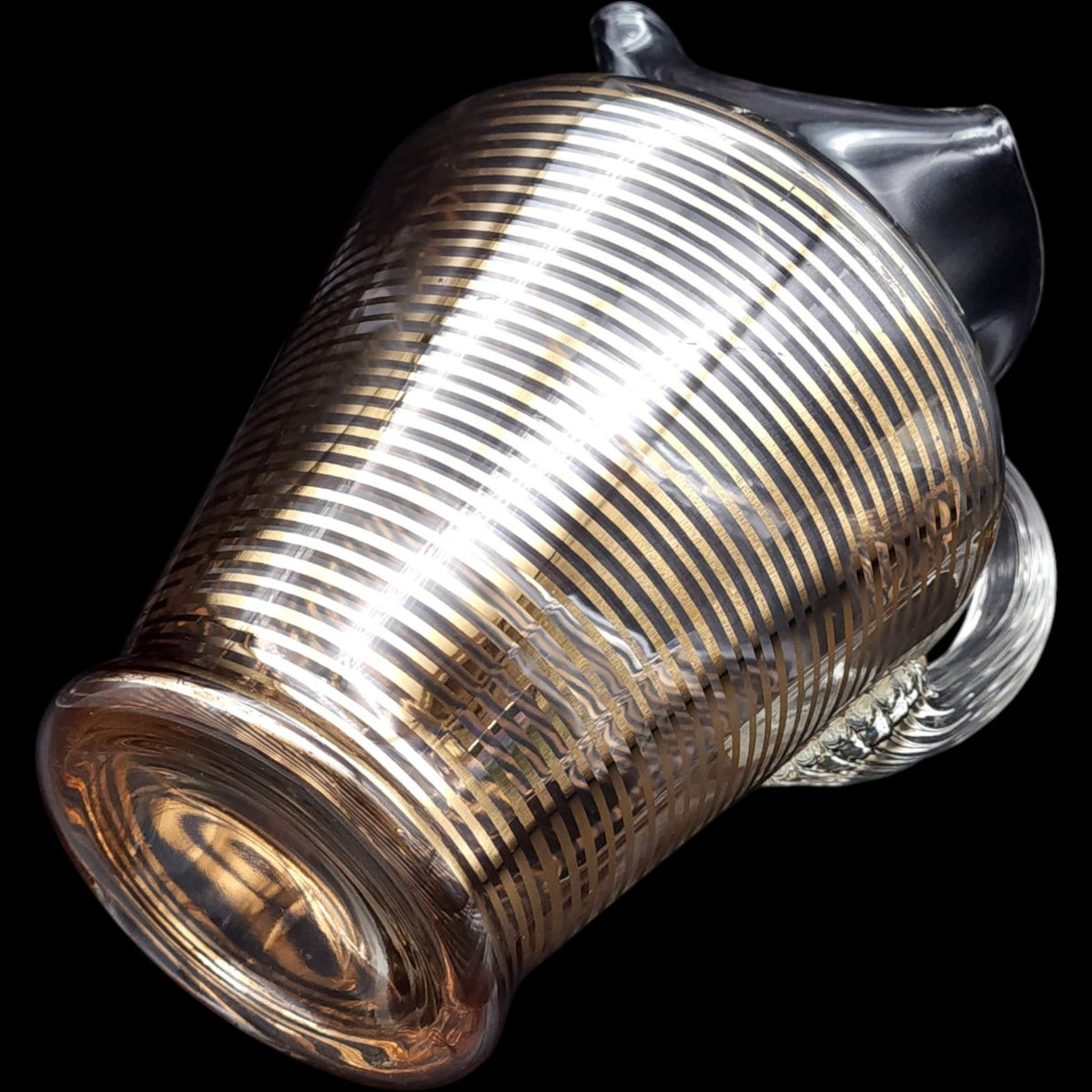 Vintage Mid-Century Gold Striped Glass Pitcher