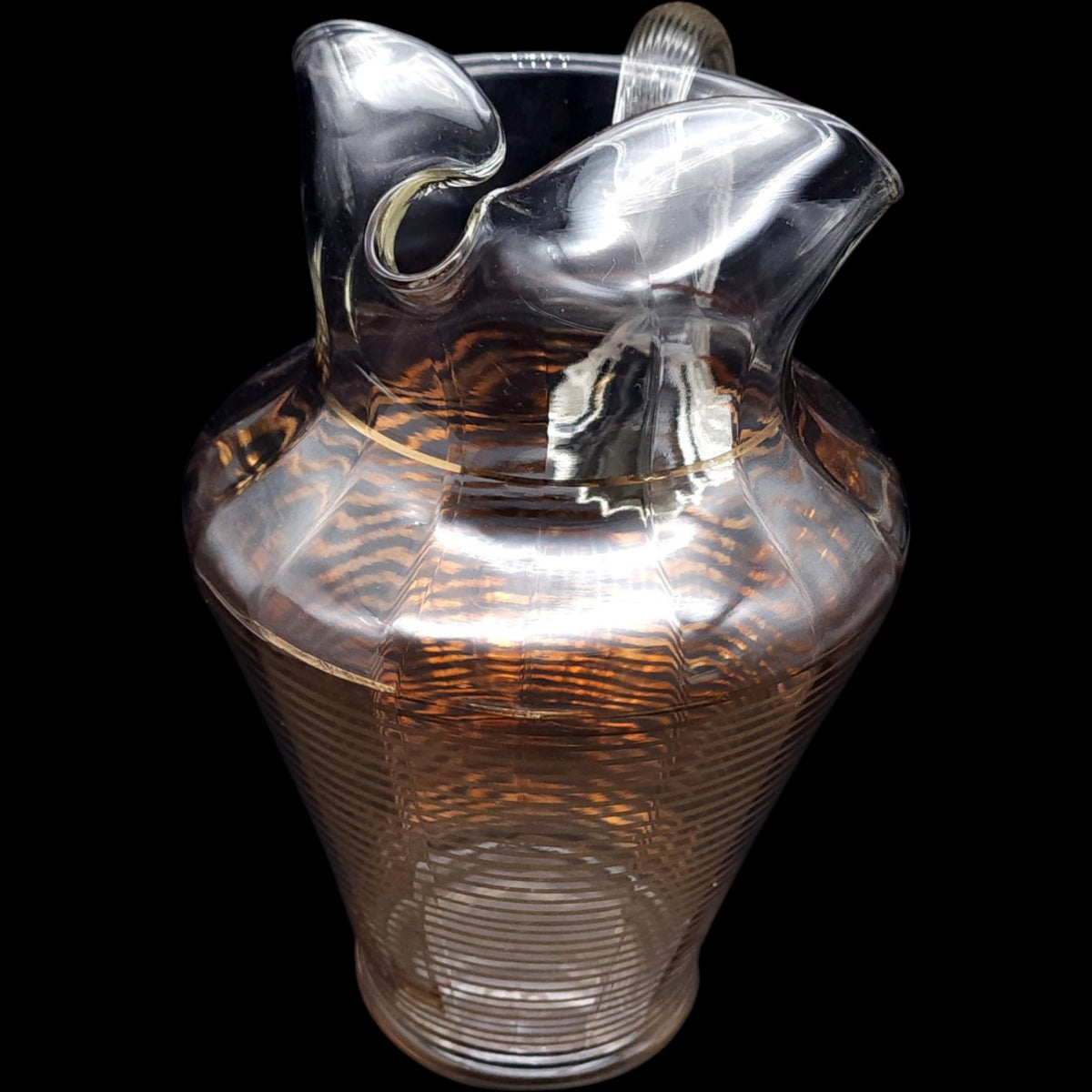 Vintage Mid-Century Gold Striped Glass Pitcher