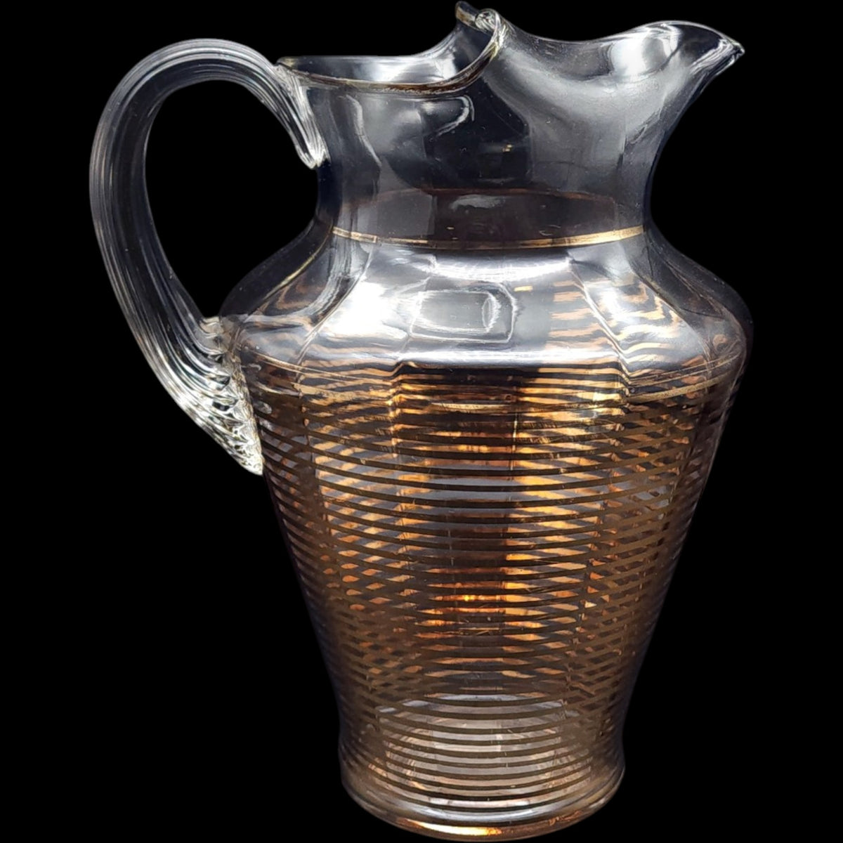 Vintage Mid-Century Gold Striped Glass Pitcher