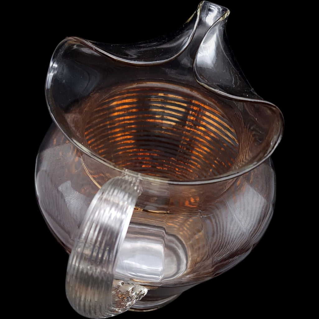 Vintage Mid-Century Gold Striped Glass Pitcher