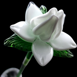 Vintage Mikasa Art Glass White Flower Gardenia / Magnolia Long Stem 19"