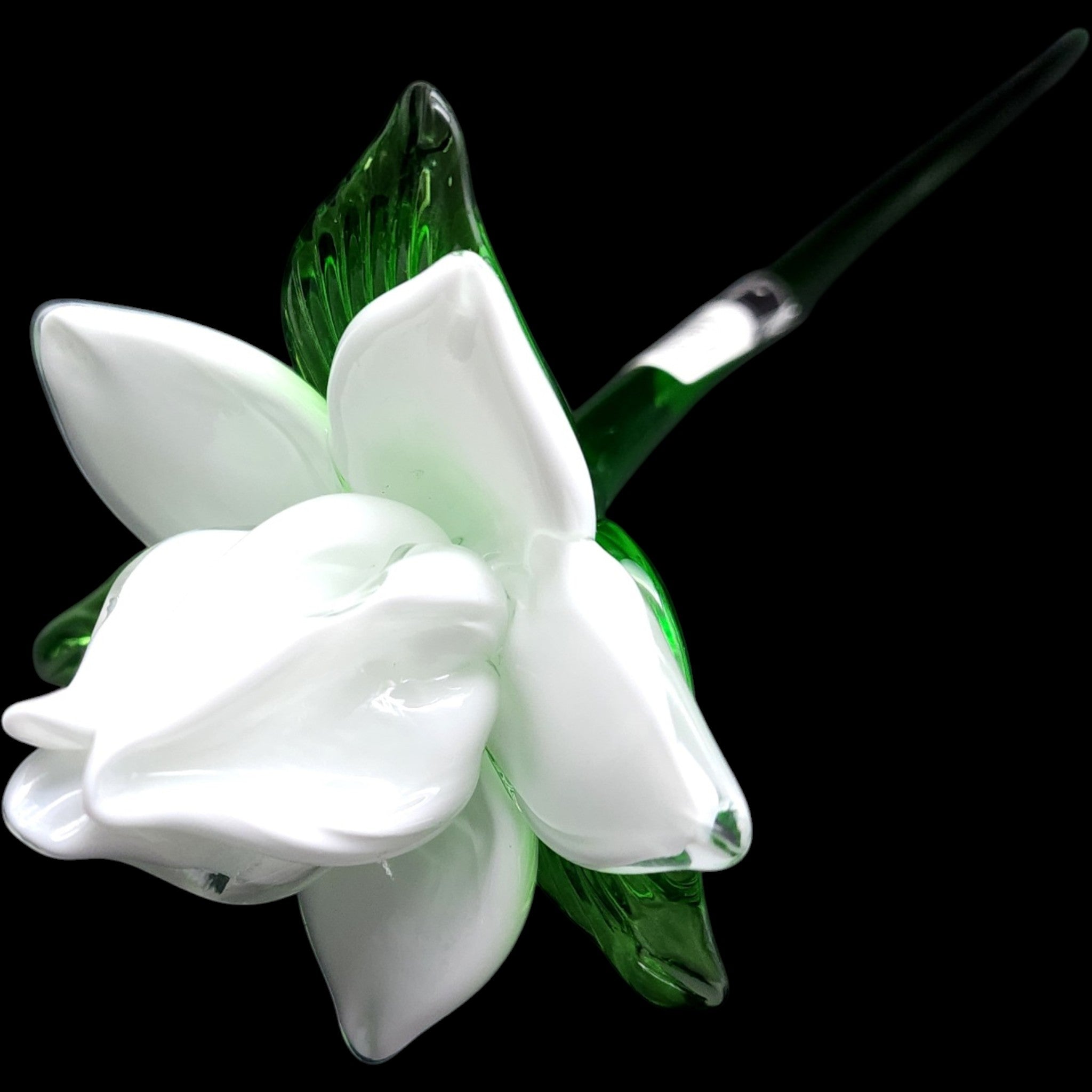 Vintage Mikasa Art Glass White Flower Gardenia / Magnolia Long Stem 19"