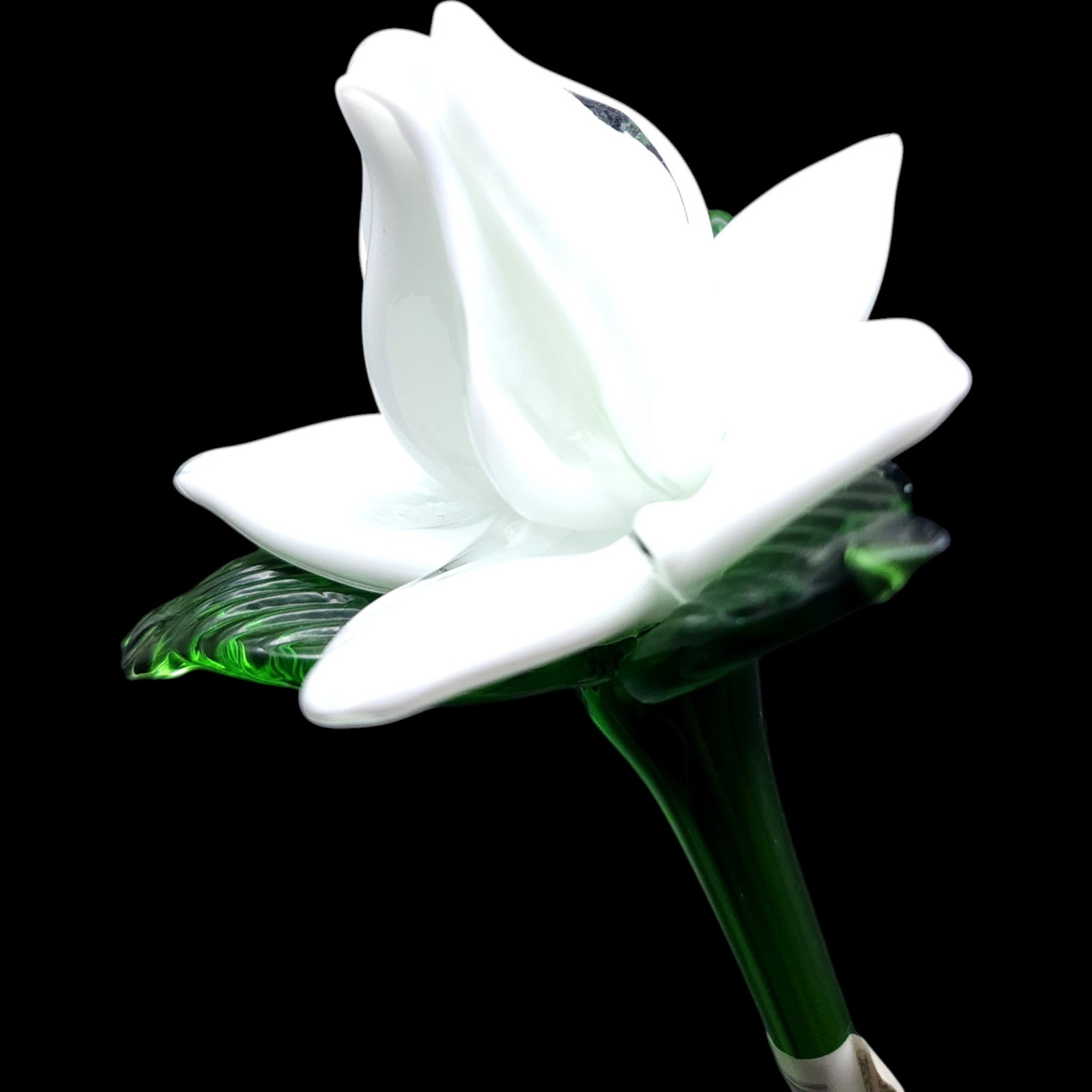 Vintage Mikasa Art Glass White Flower Gardenia / Magnolia Long Stem 19"