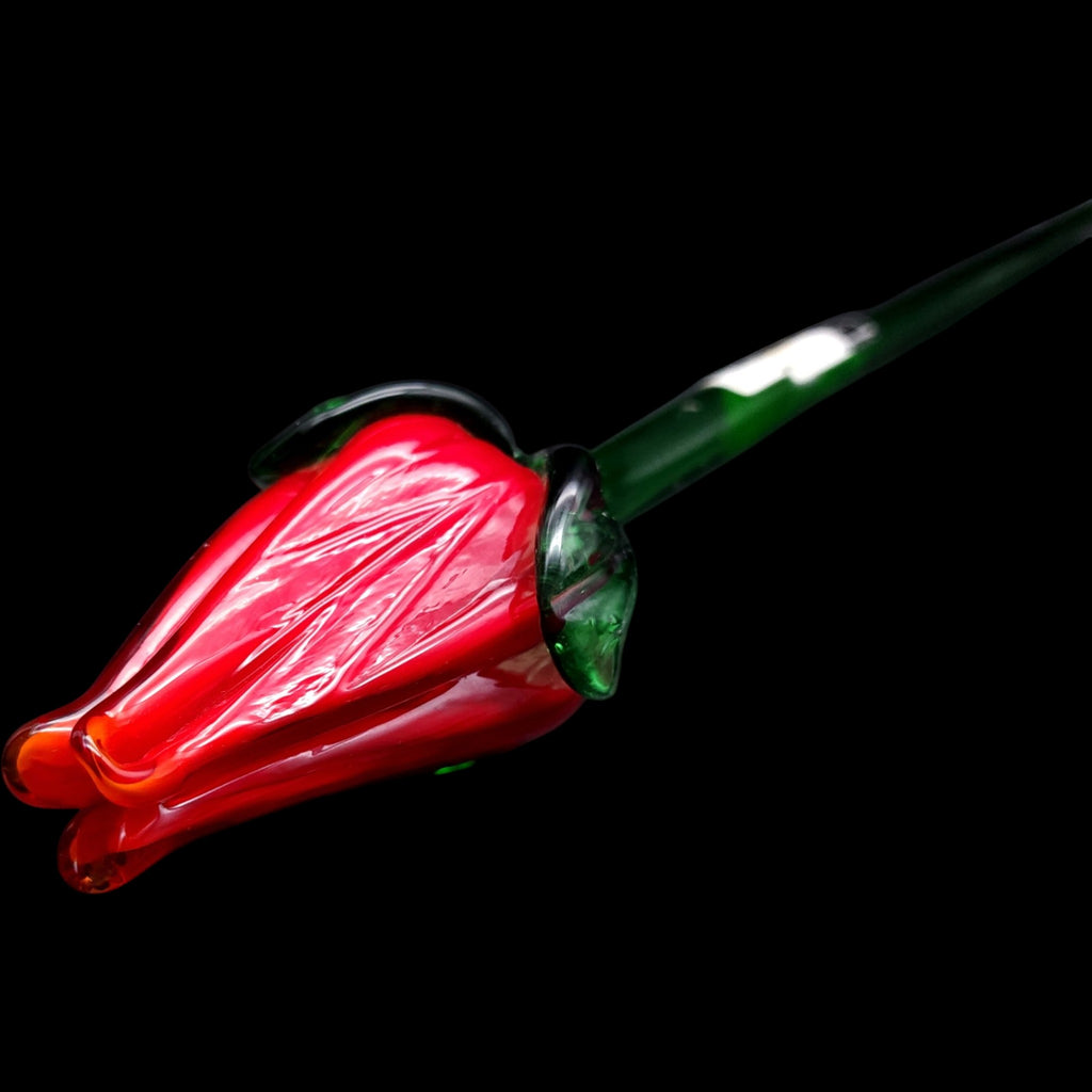 Vintage Mikasa Crystal Art Glass Long Stem Red Rose Bud Figure 19"