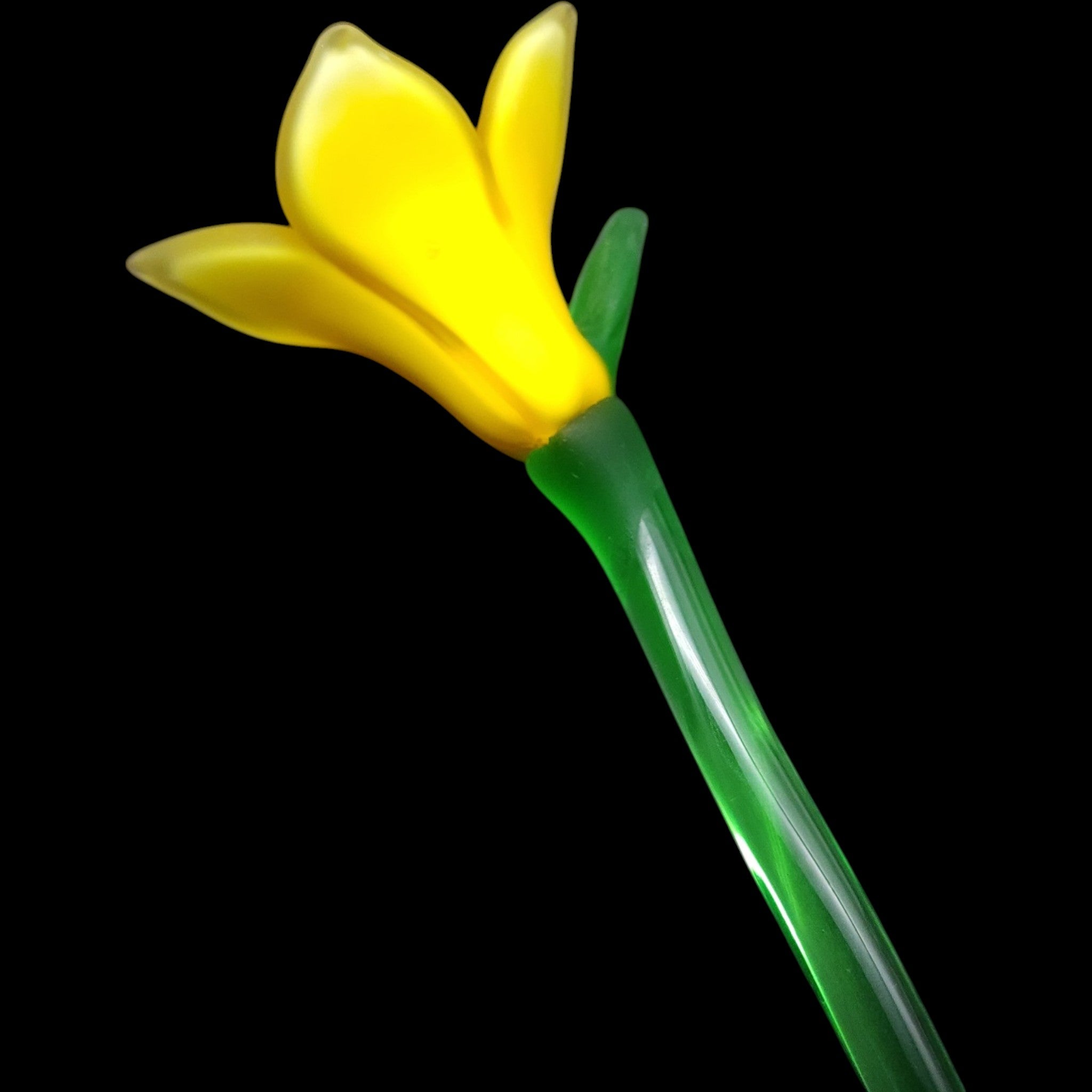 Vintage Mikasa Crystal Art Glass Yellow Daffodil Flower Long Stem 19"