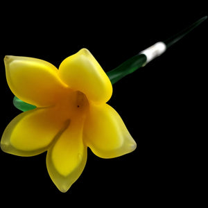 Vintage Mikasa Crystal Art Glass Yellow Daffodil Flower Long Stem 19"