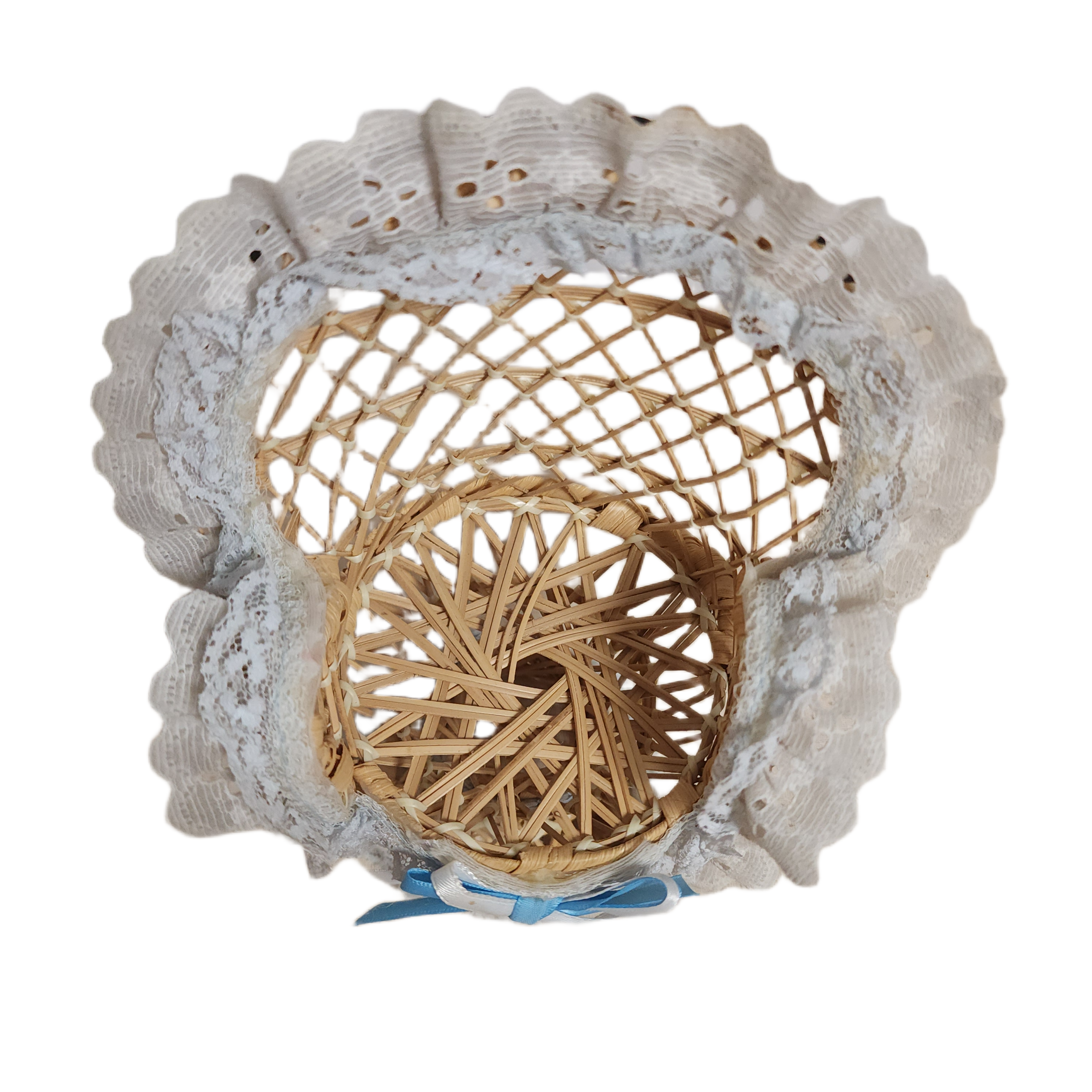 Vintage Miniature Wicker Peacock Doll Chair with Lace Trim