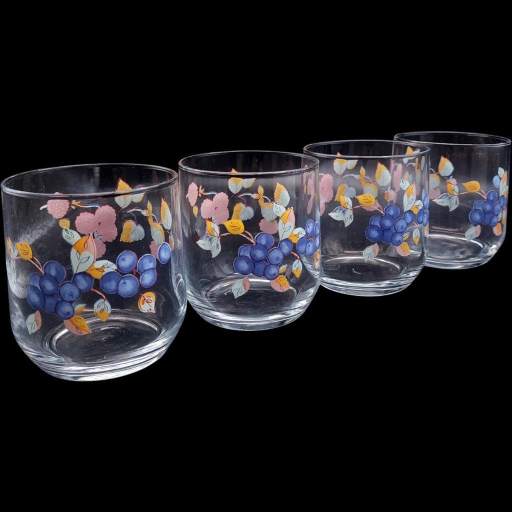 Vintage Mixed Berry Pattern Lowball Tumblers - Set of 4