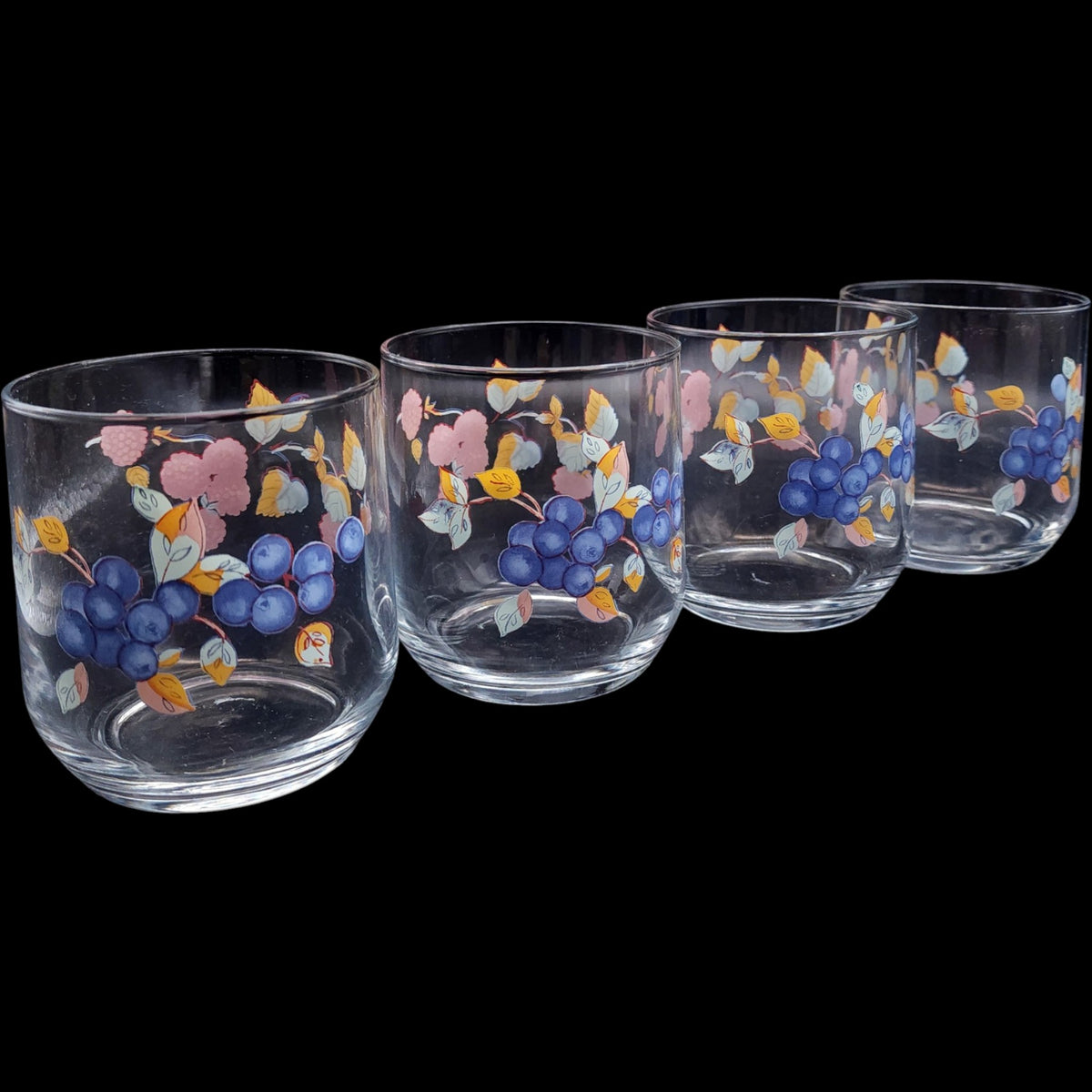 Vintage Mixed Berry Pattern Lowball Tumblers - Set of 4