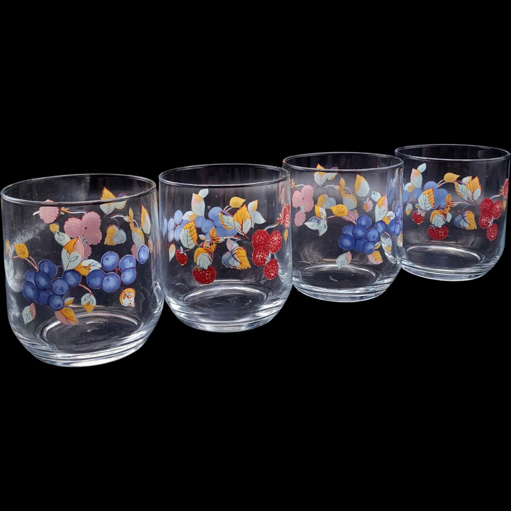 Vintage Mixed Berry Pattern Lowball Tumblers - Set of 4