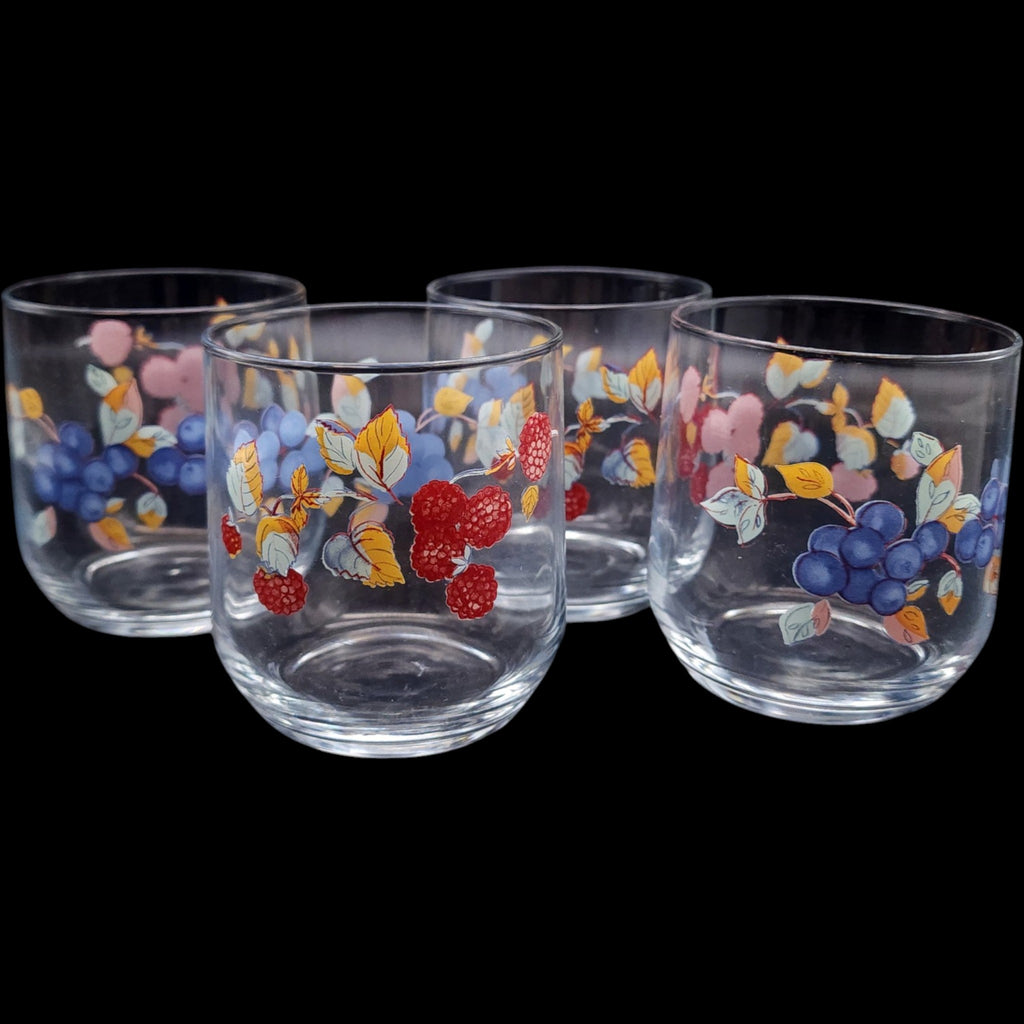 Vintage Mixed Berry Pattern Lowball Tumblers - Set of 4