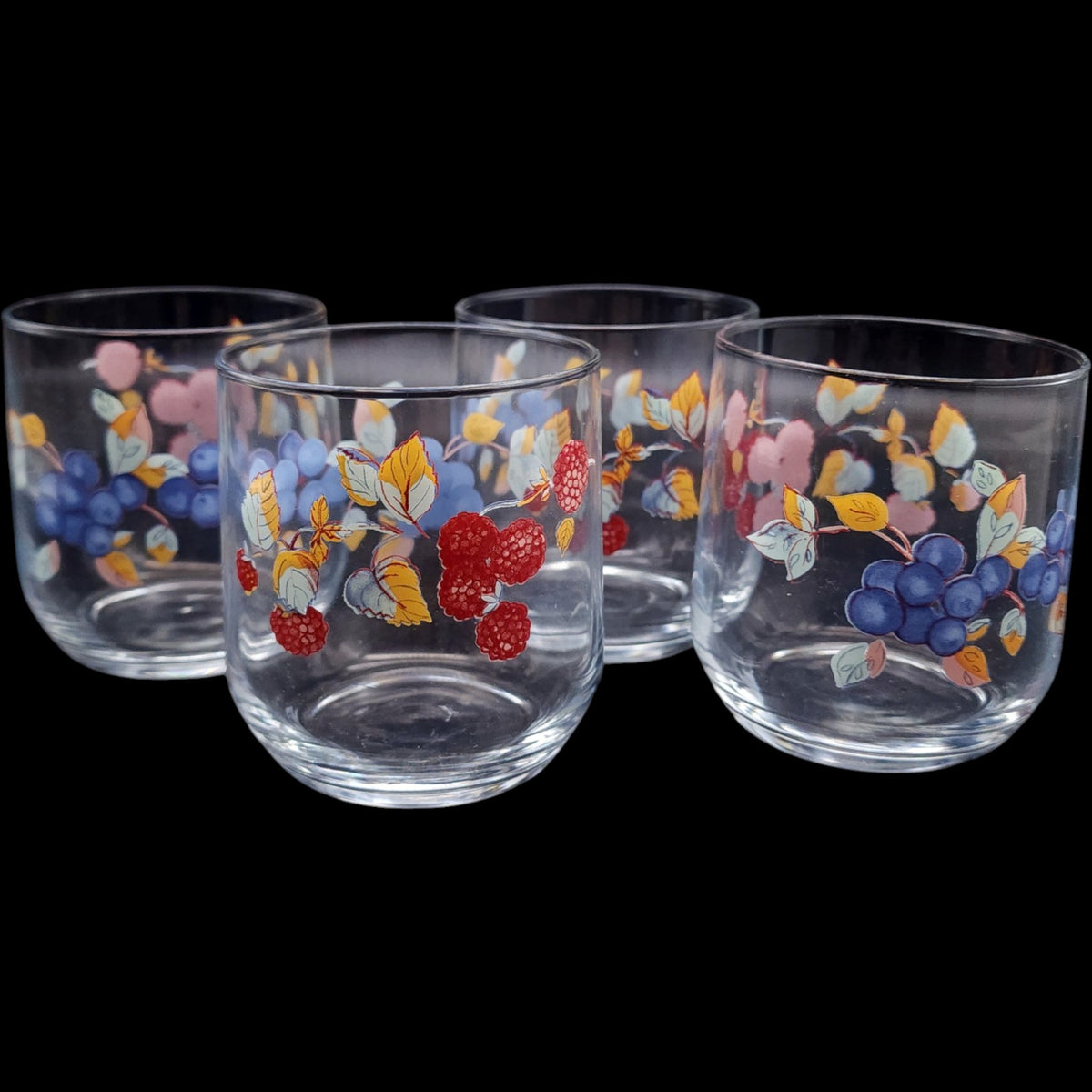 Vintage Mixed Berry Pattern Lowball Tumblers - Set of 4