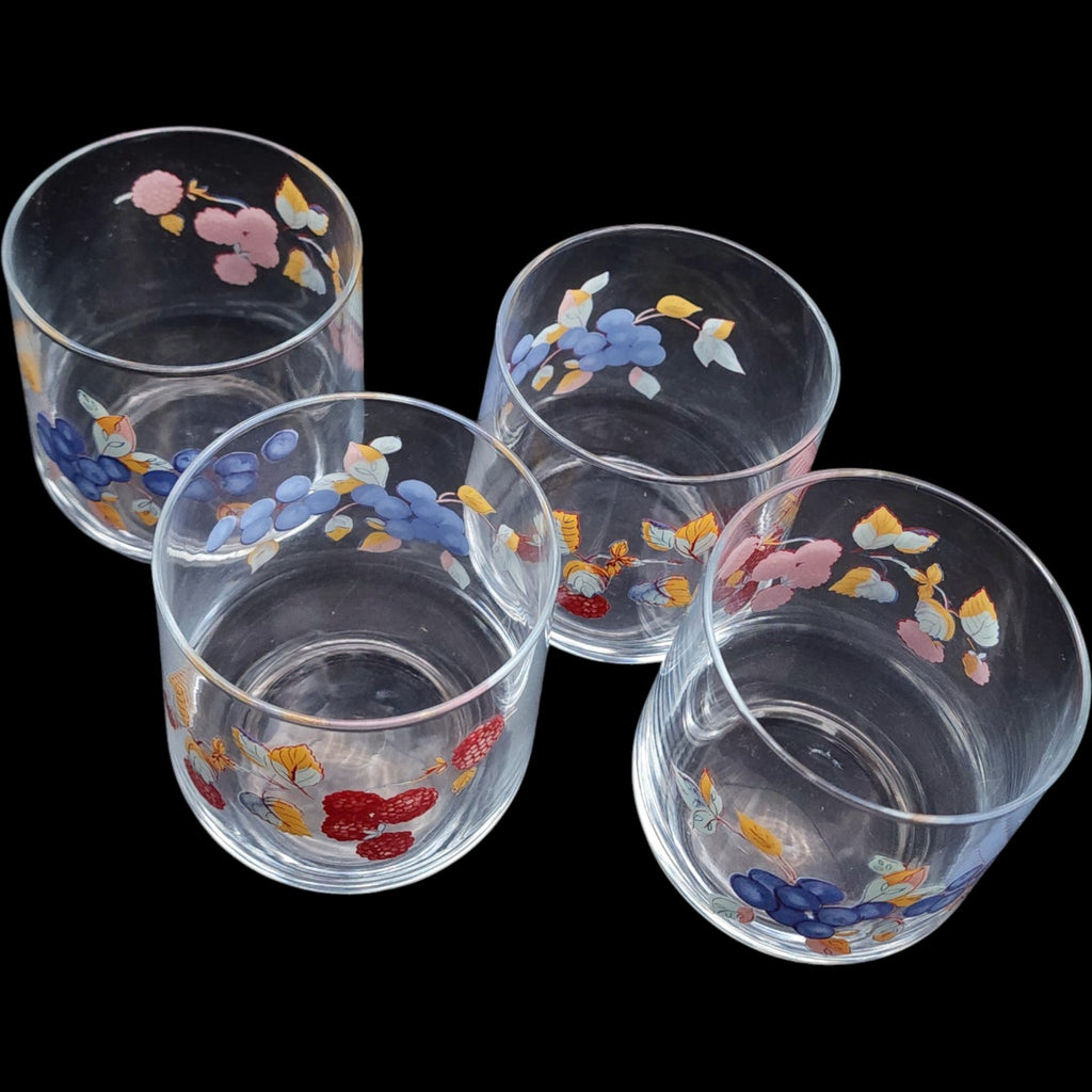 Vintage Mixed Berry Pattern Lowball Tumblers - Set of 4