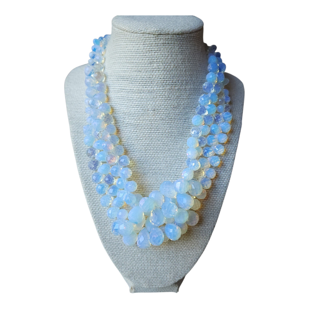 Vintage Multi-Strand Faceted Opalite Bead Statement Necklace