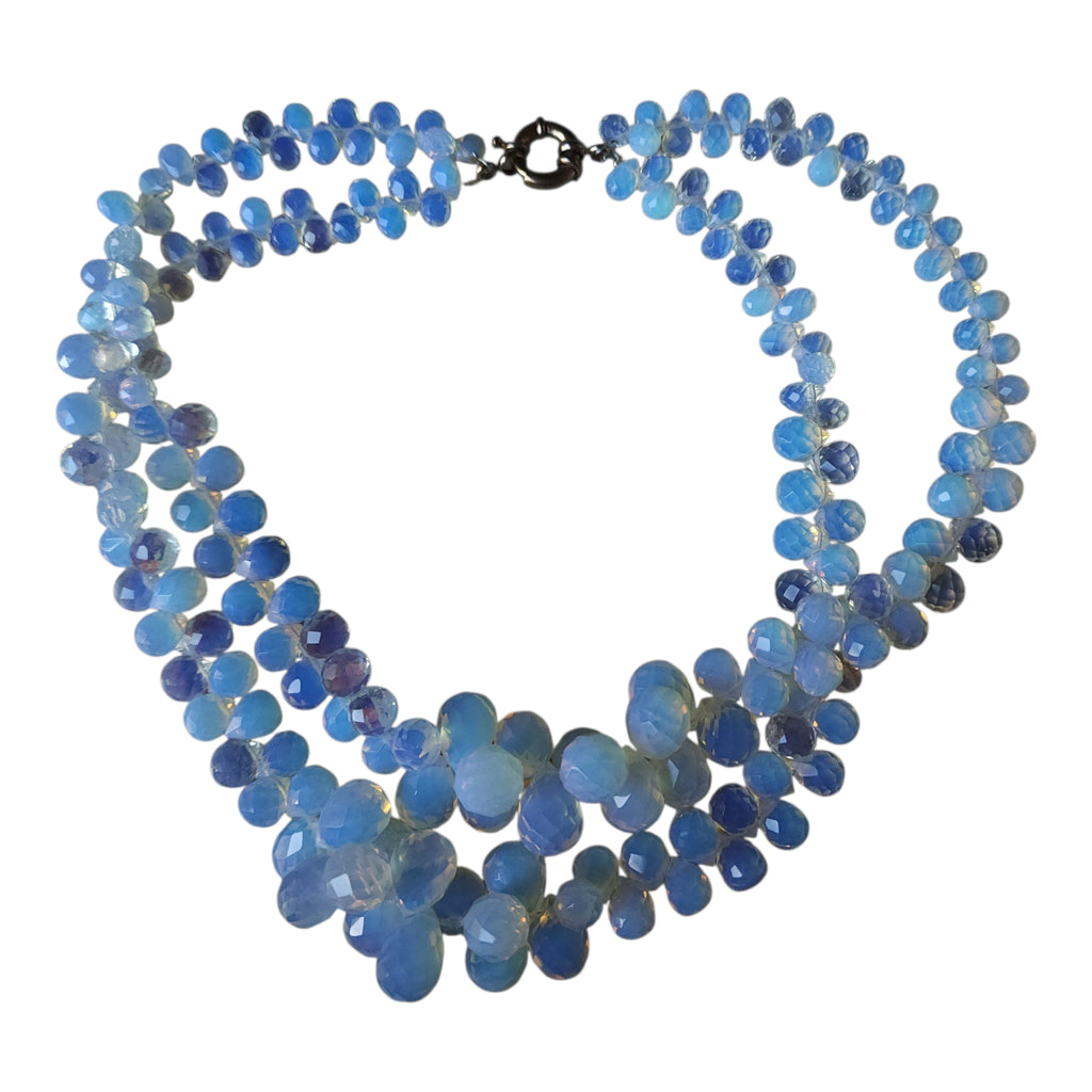 Vintage Multi-Strand Faceted Opalite Bead Statement Necklace