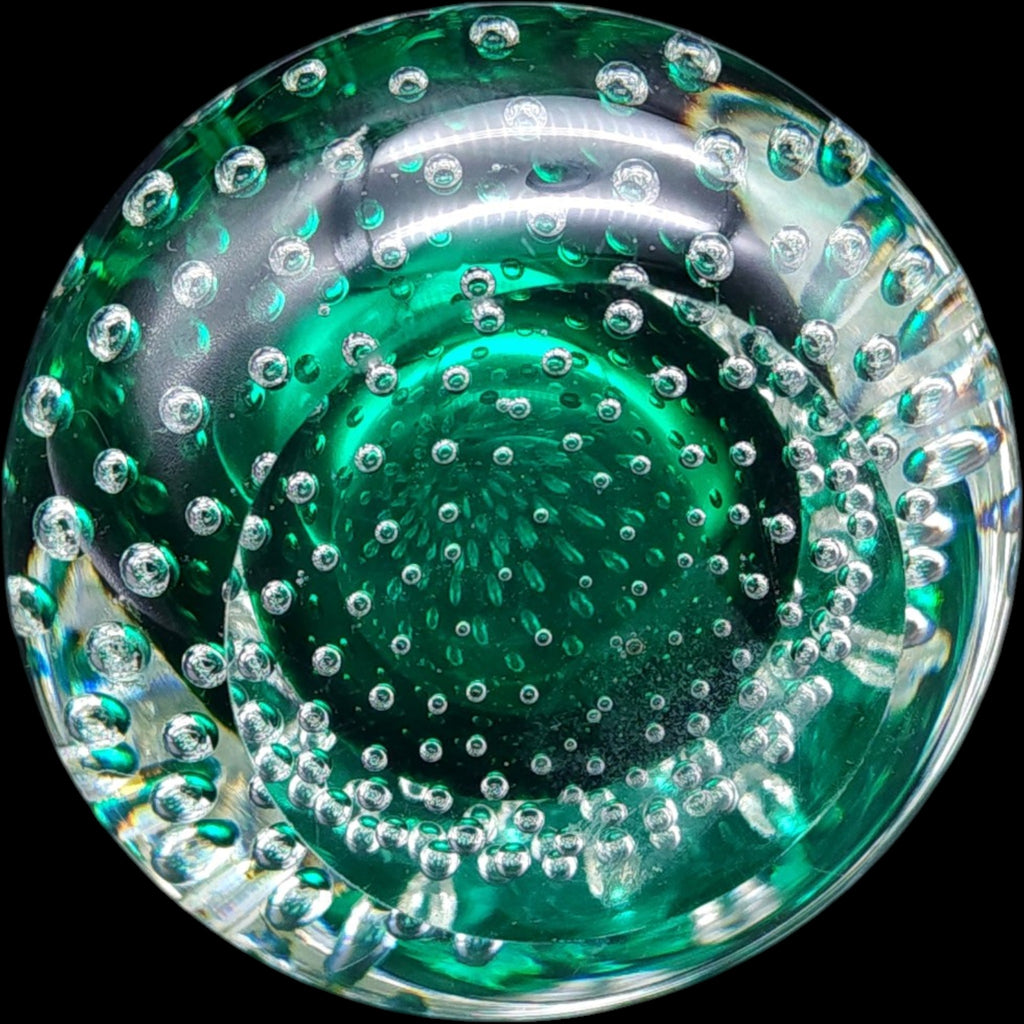 Vintage Murano Green Art Glass Pear Paperweight Controlled Bubble