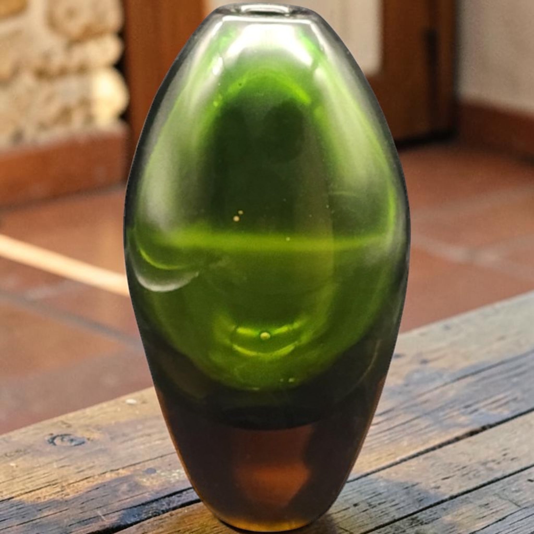 Murano Sommerso Green Amber Glass Vase Attrib Flavio Poli