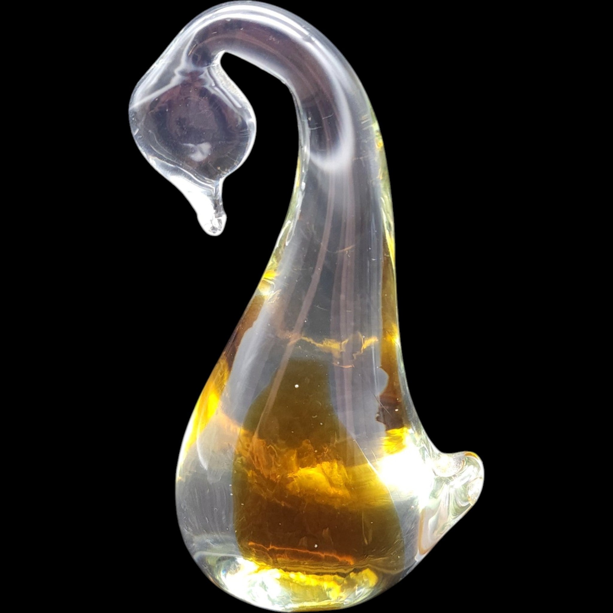 Vintage Murano Style Amber Somerso Glass Swan Figurine Sculpture