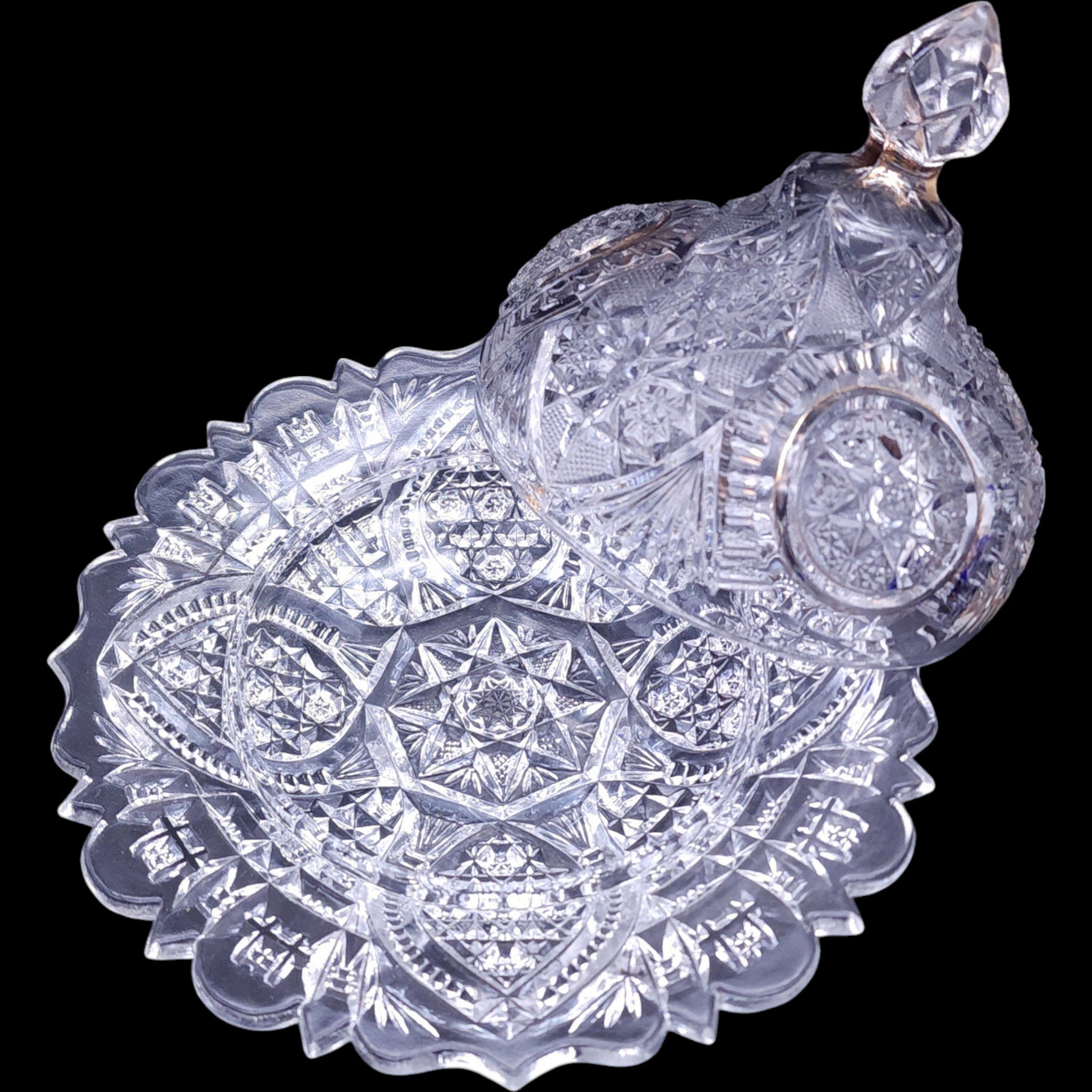 EAPG New Martinsville Fortuna Pattern Cut Glass Round Covered Butter Dish