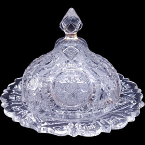 EAPG New Martinsville Fortuna Pattern Cut Glass Round Covered Butter Dish
