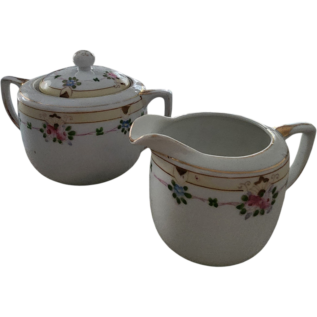 Vintage Nippon Hand-Painted Porcelain Cream and Sugar Set