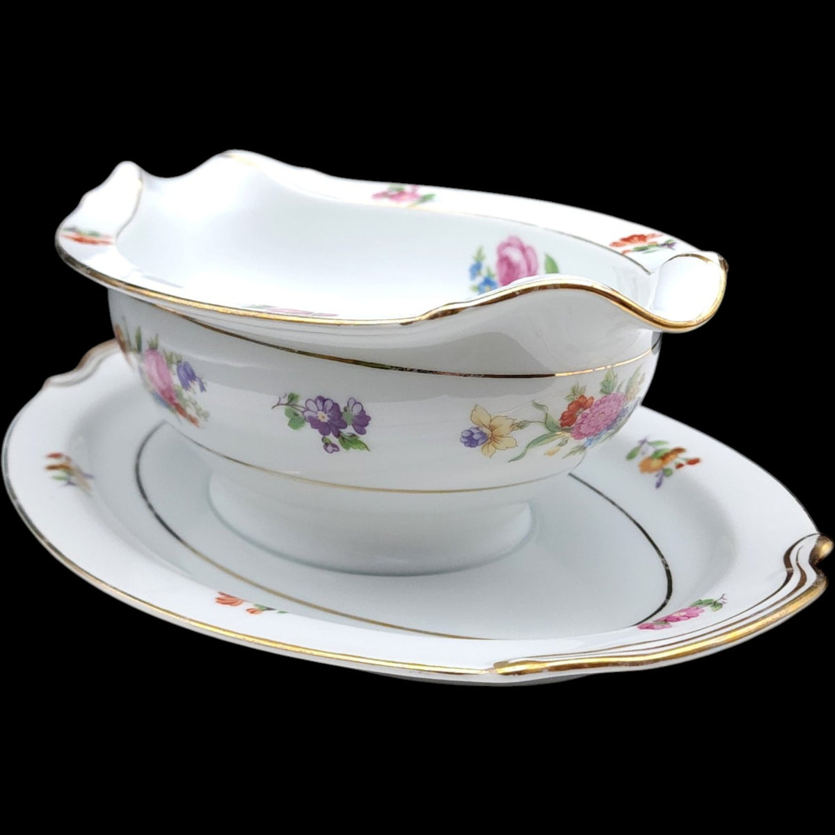 Vintage Noritake Dresala Gravy Boat with Attached Underplate