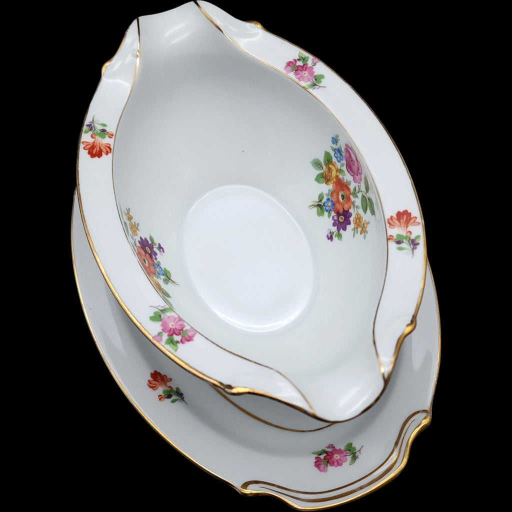 Vintage Noritake Dresala Gravy Boat with Attached Underplate