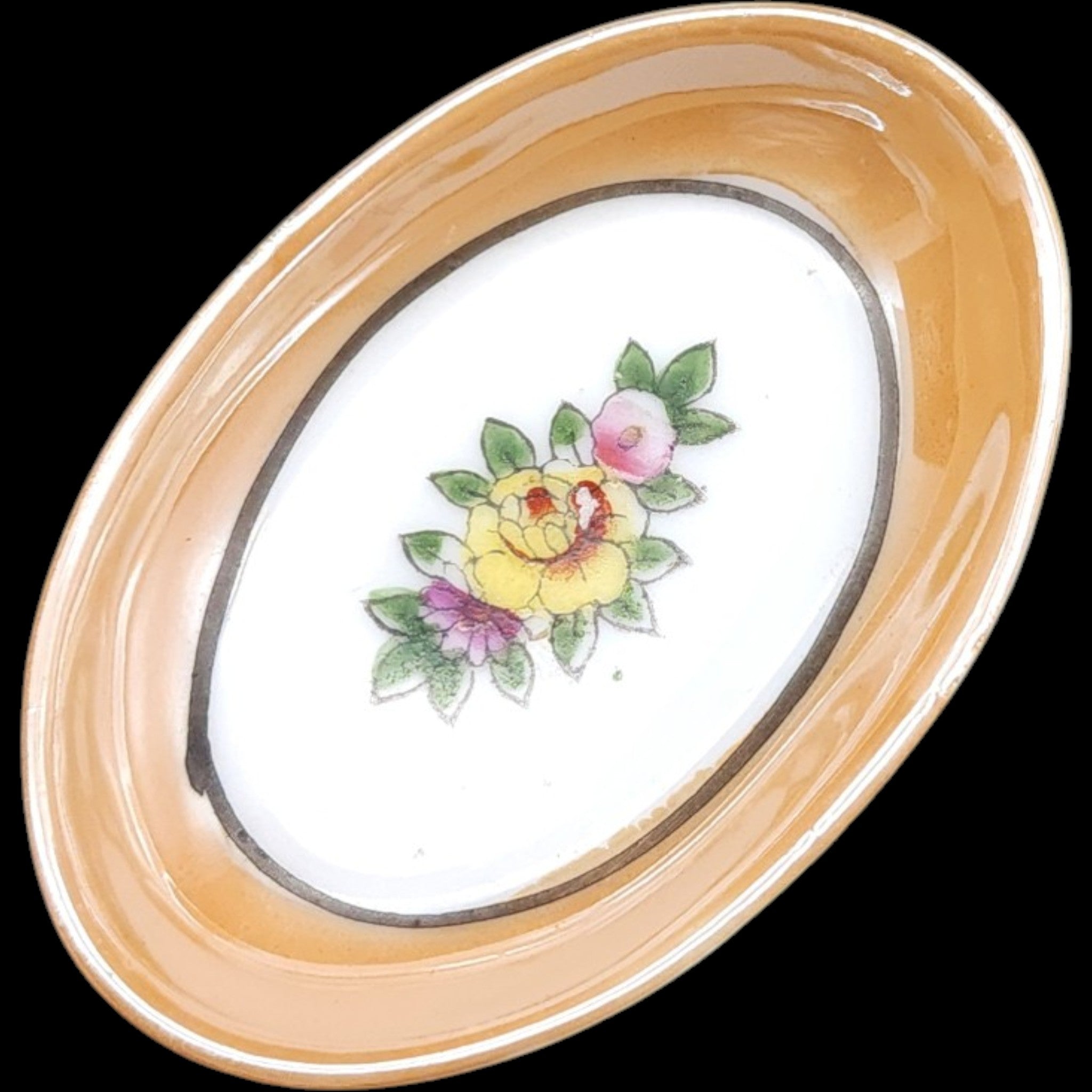 Vintage Noritake Lusterware Hand Painted Floral Oval Salt Dips Set of 5