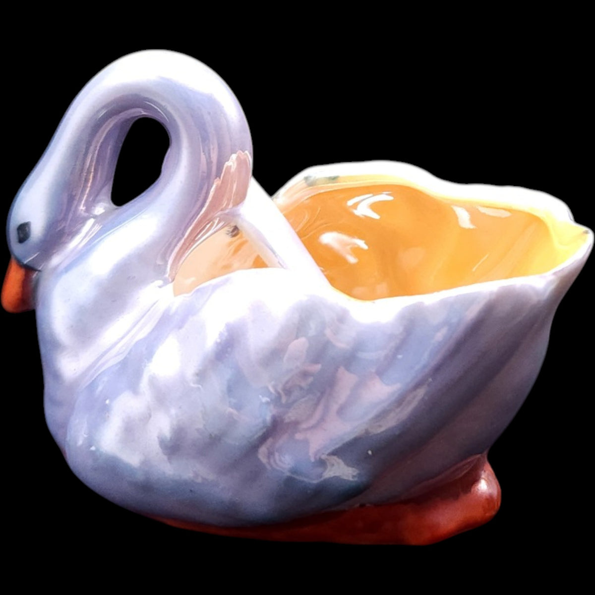 Vintage Noritake Lusterware Swan Open Salt Cellar Dish with Spoon