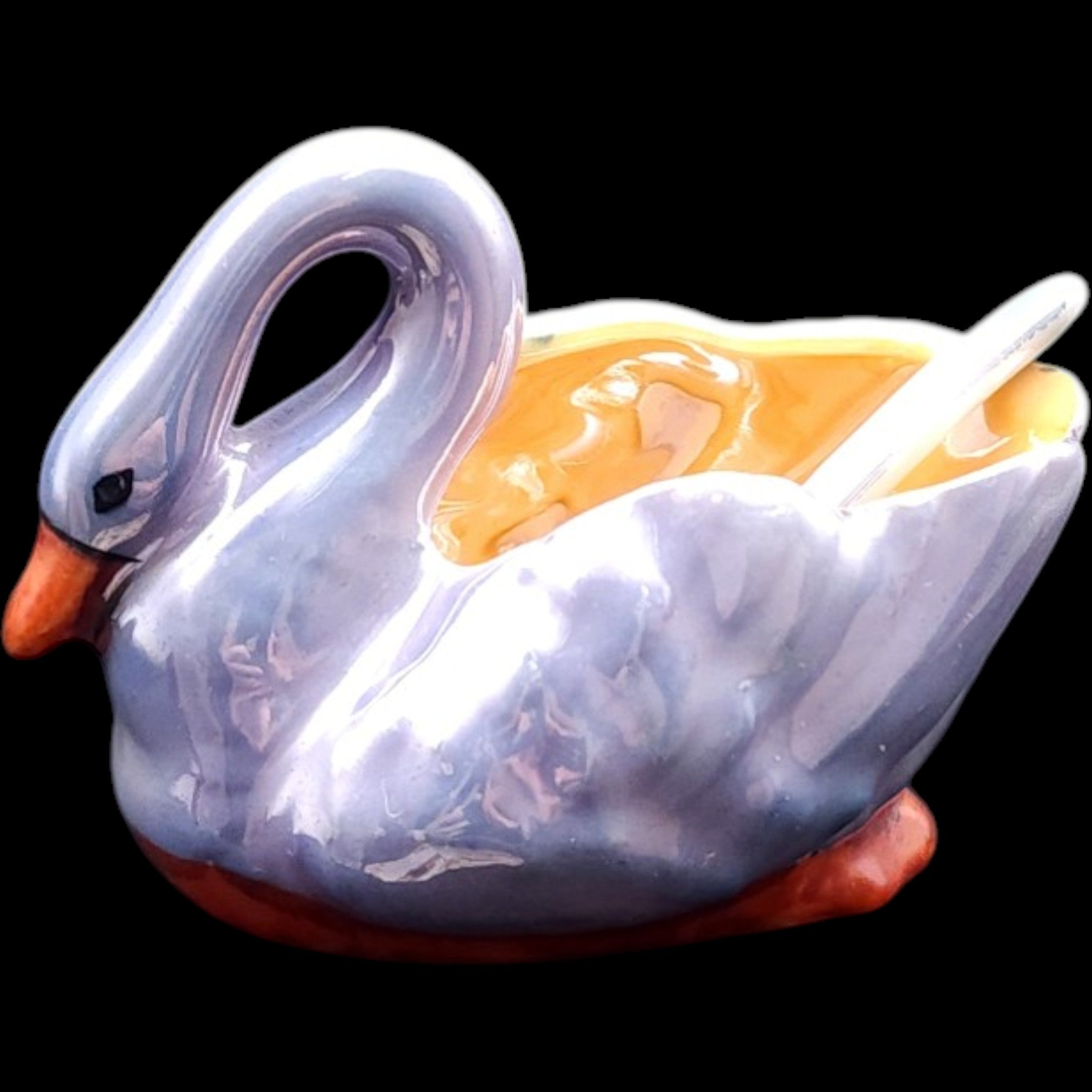 Vintage Noritake Lusterware Swan Open Salt Cellar Dish with Spoon