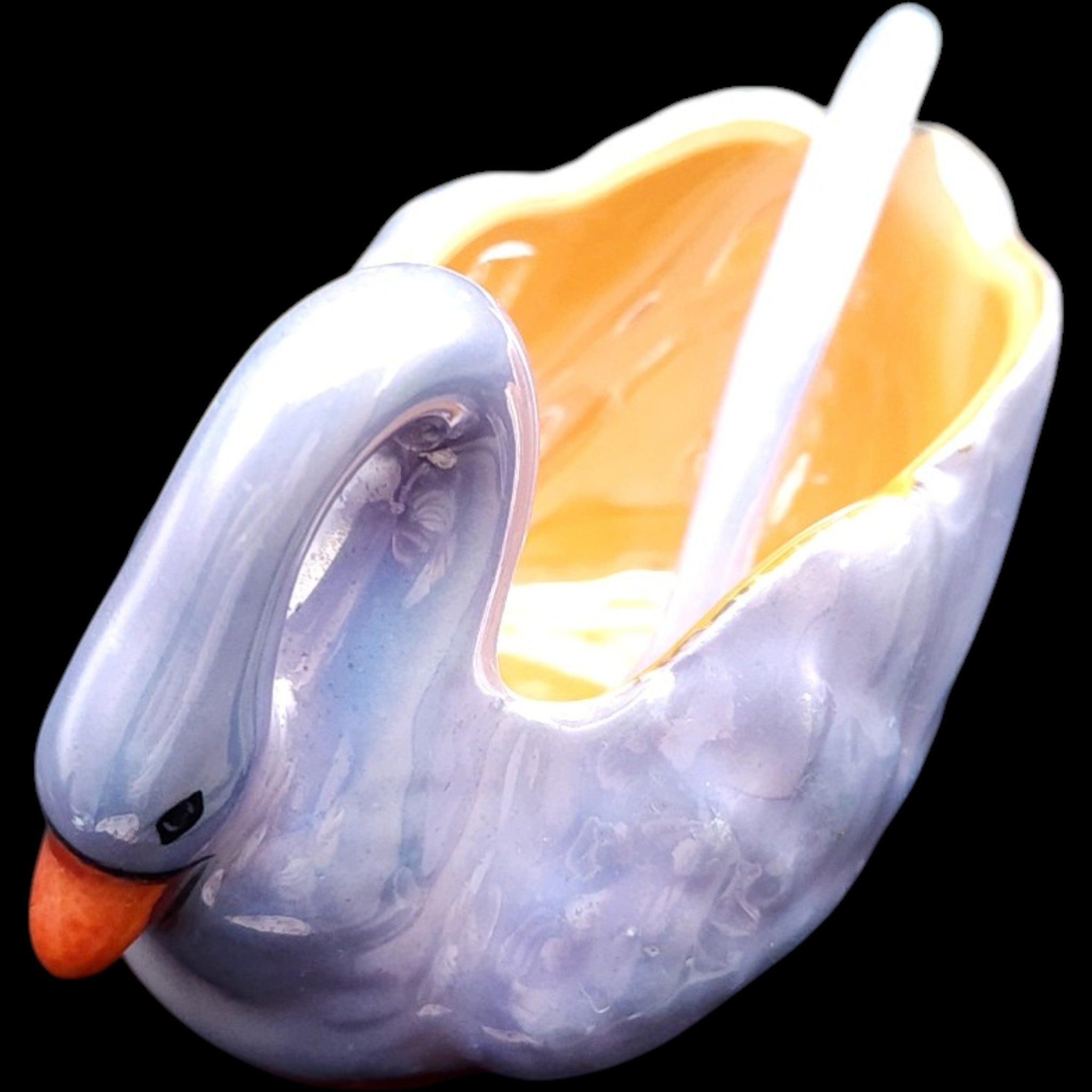 Vintage Noritake Lusterware Swan Open Salt Cellar Dish with Spoon